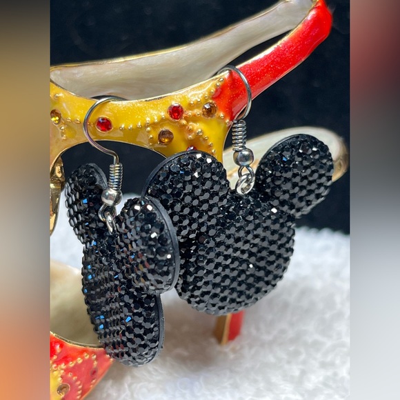 Betsey Johnson style black rhinestone look Mickey earrings,nickel free h… - Picture 7 of 9